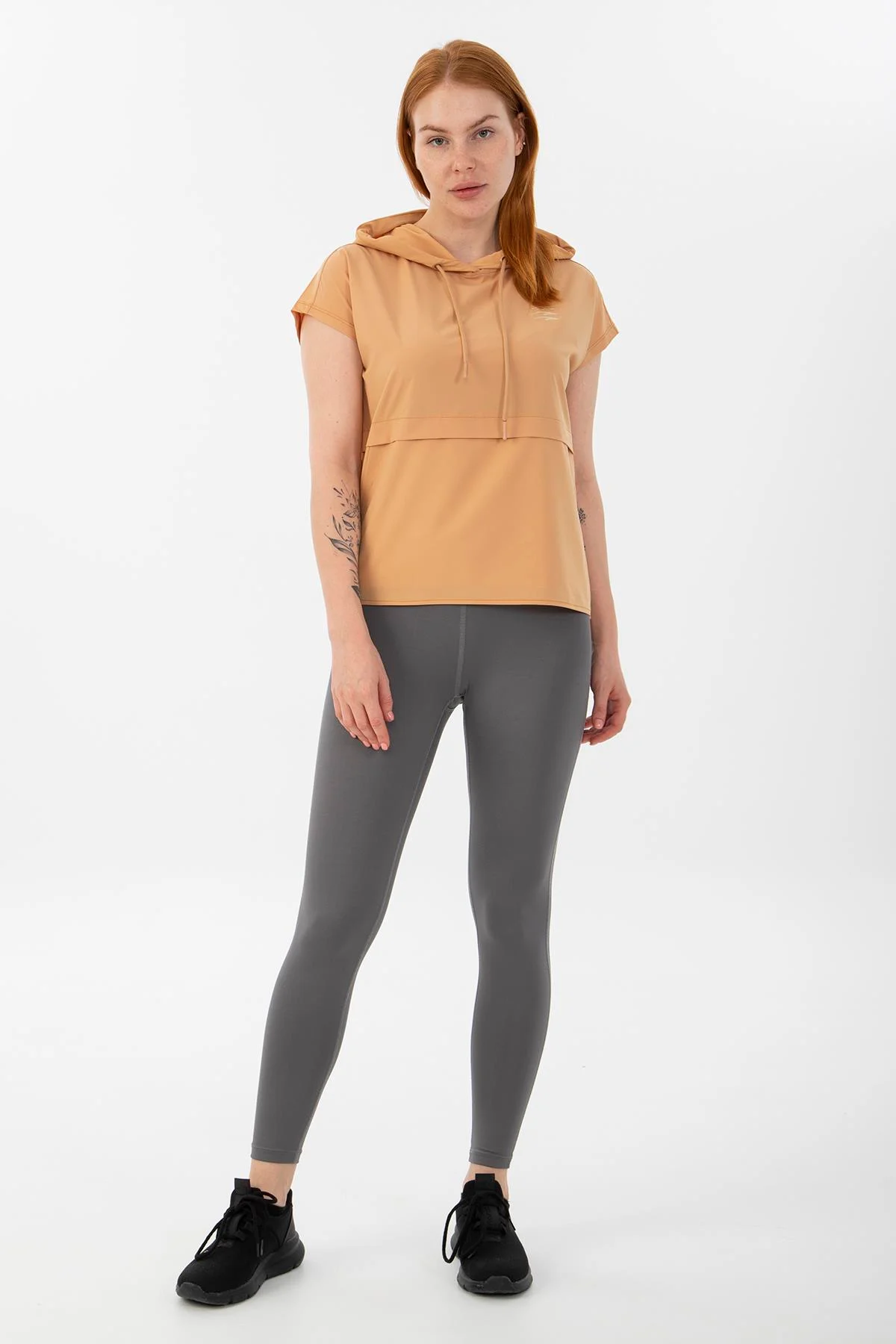 Maraton Regular Kadın Kapüşonlu Koyu Bej T-shirt - 5