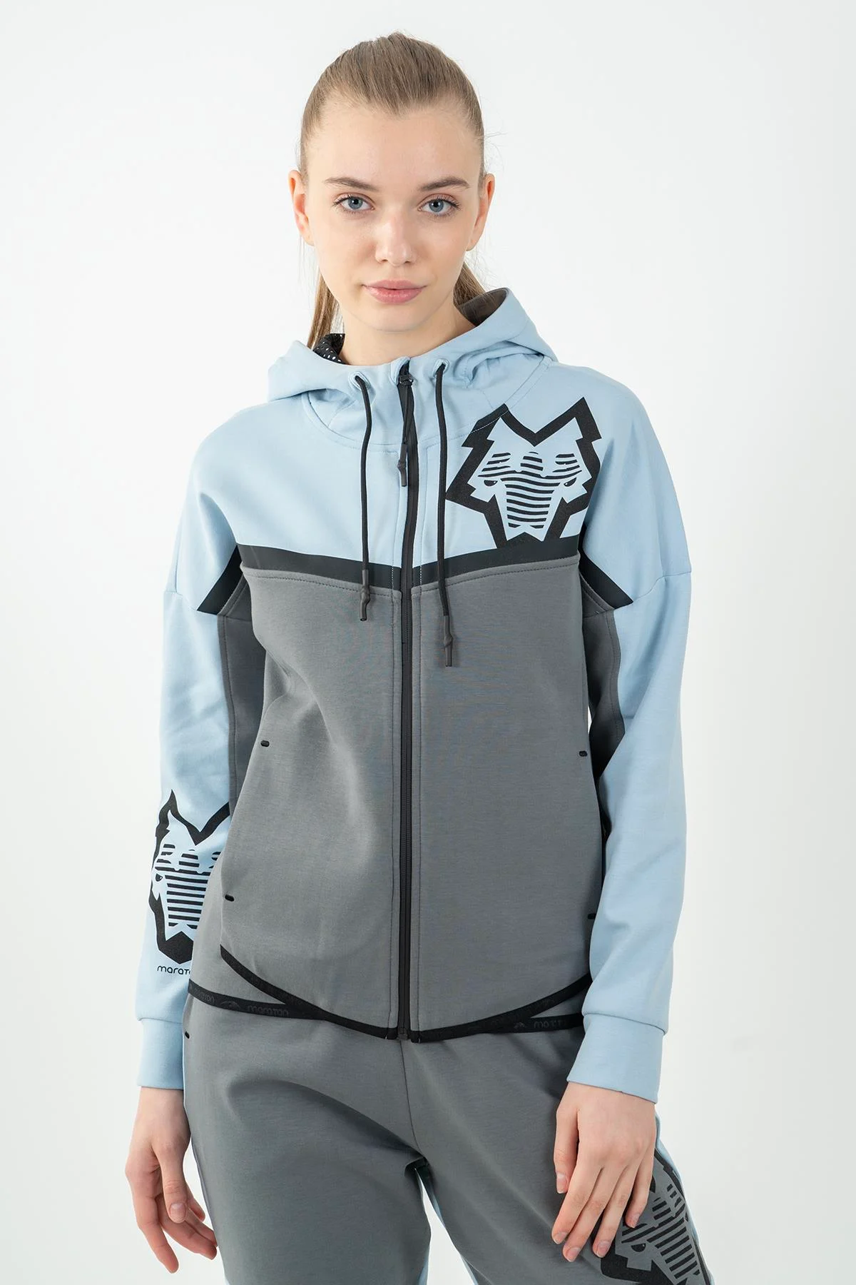 Maraton Regular Kadın Kapüşonlu Sislimavi Tracktop