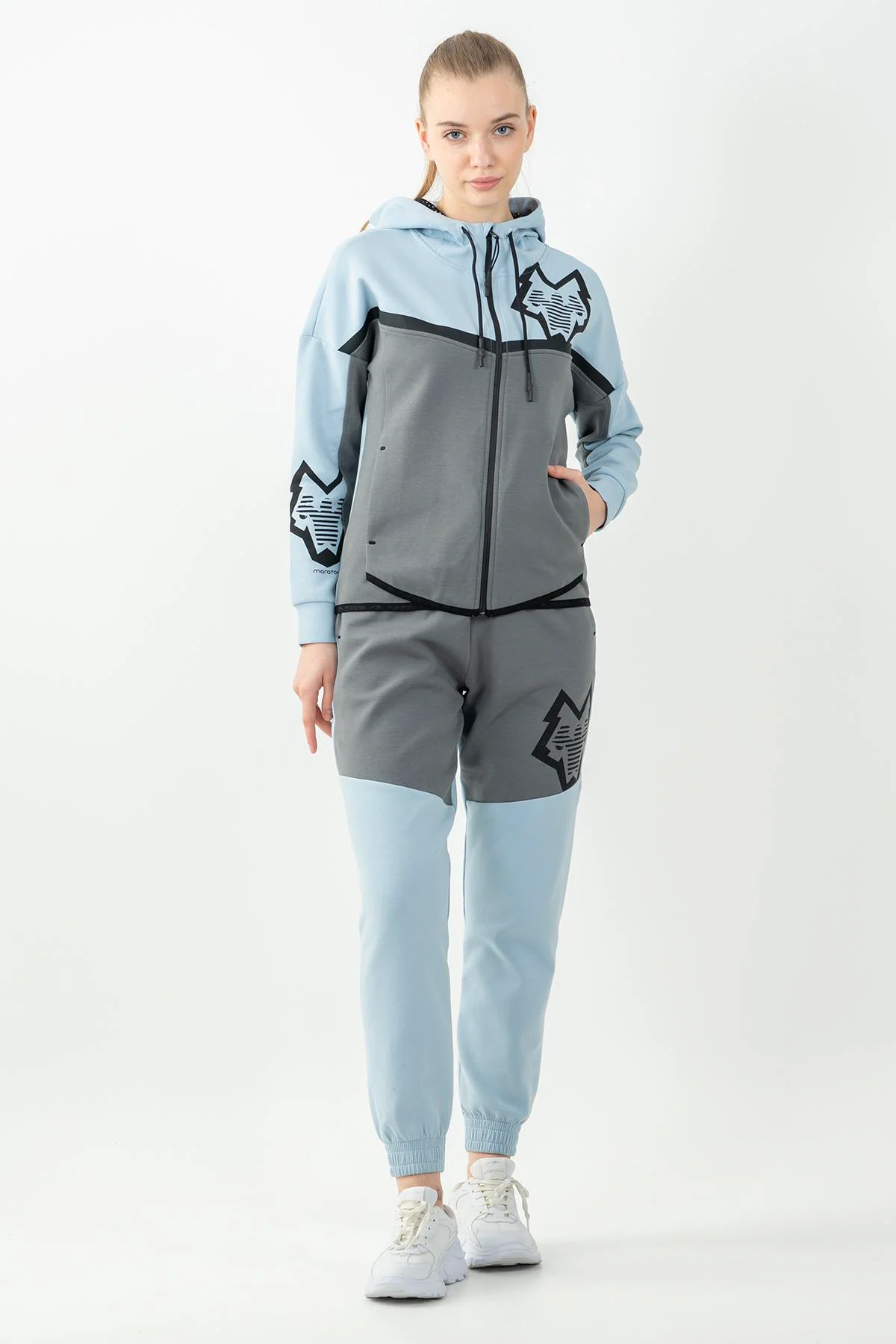 Maraton Regular Kadın Kapüşonlu Sislimavi Tracktop - 5