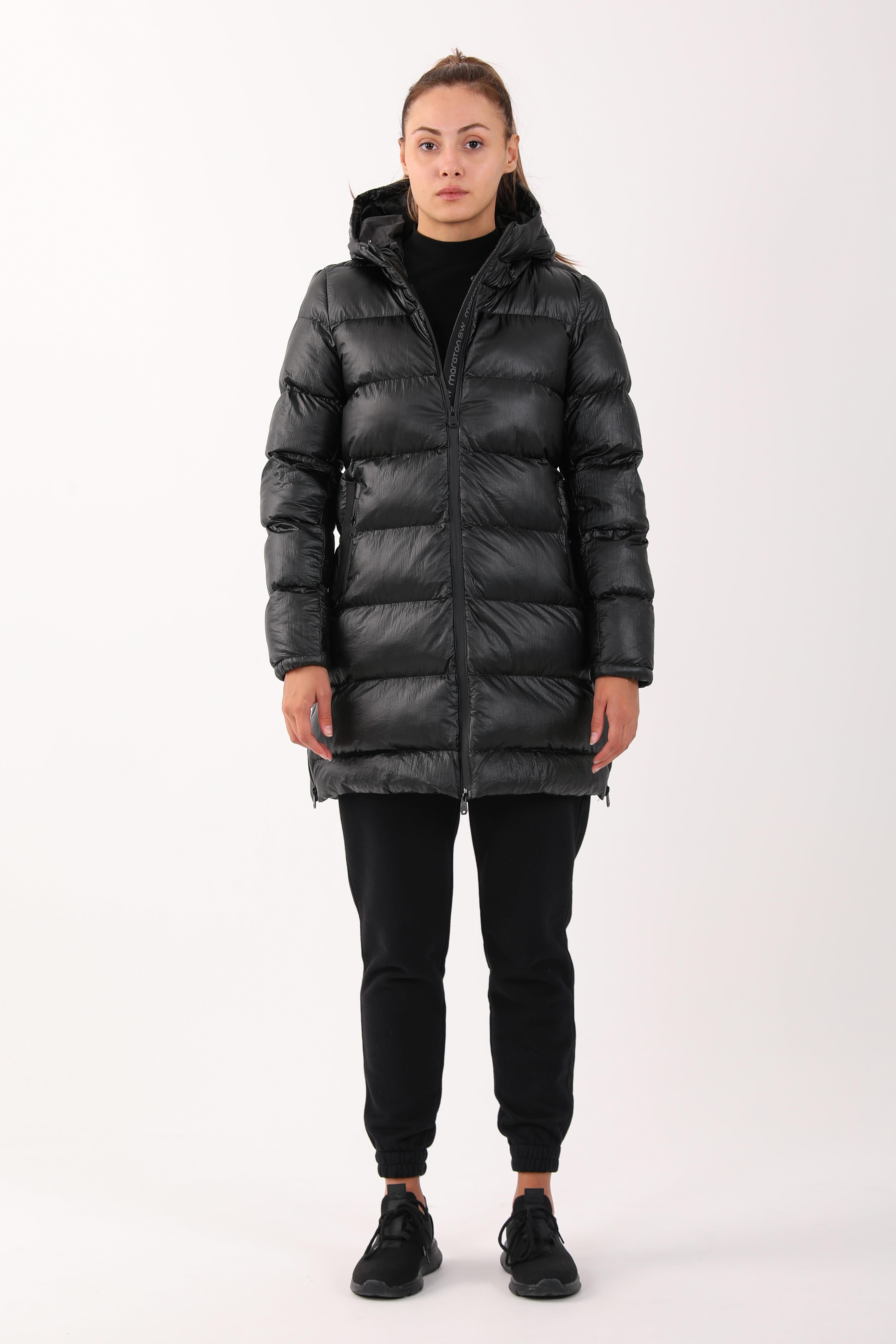 Maraton Regular Kadın Kapüşonlu Siyah Parka