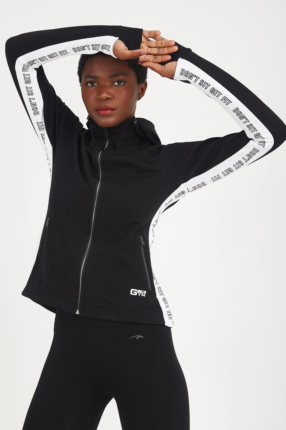 Maraton Regular Kadın Kapüşonlu Siyah Tracktop