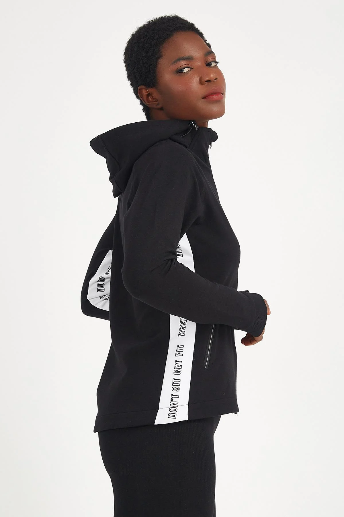 Maraton Regular Kadın Kapüşonlu Siyah Tracktop - 4