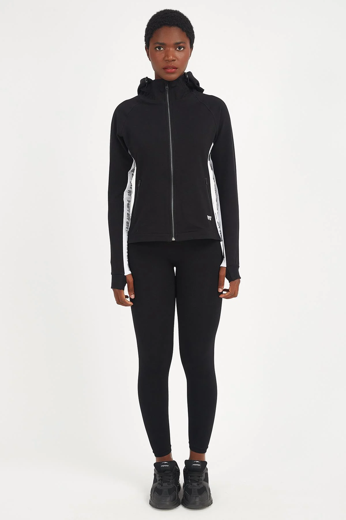 Maraton Regular Kadın Kapüşonlu Siyah Tracktop - 5