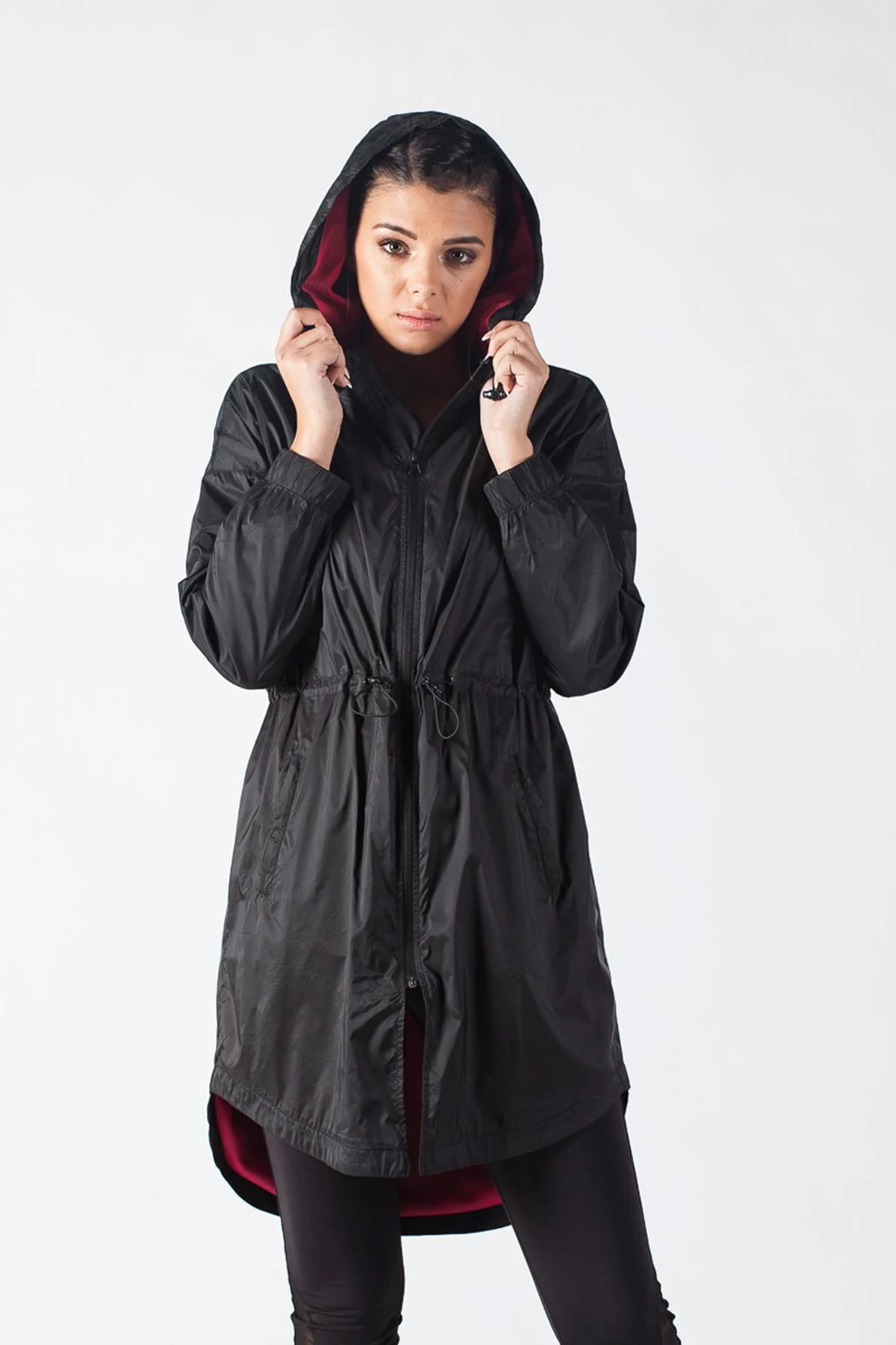 Maraton Regular Kadın Kapüşonlu Siyah Trenchcoat