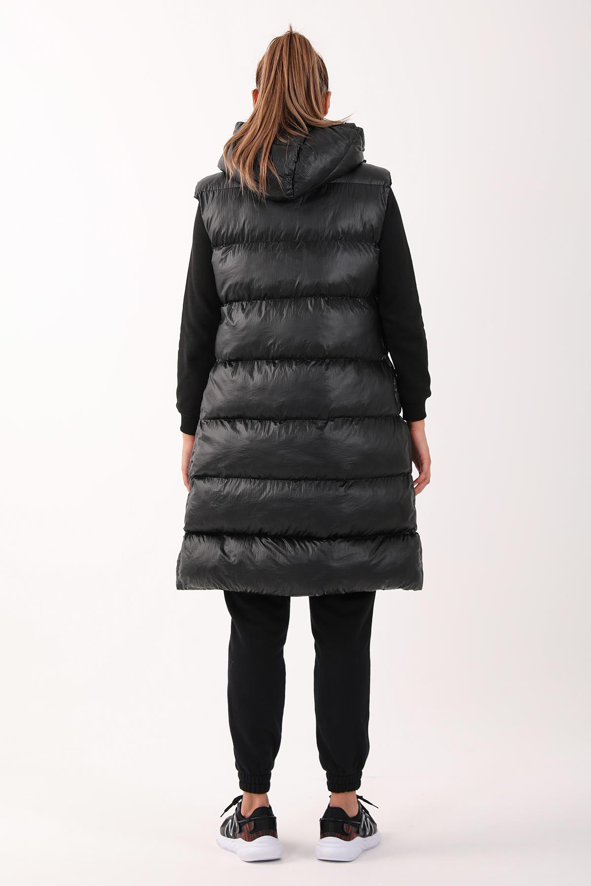 Maraton Regular Kadın Kapüşonlu Siyah Yelek - 3