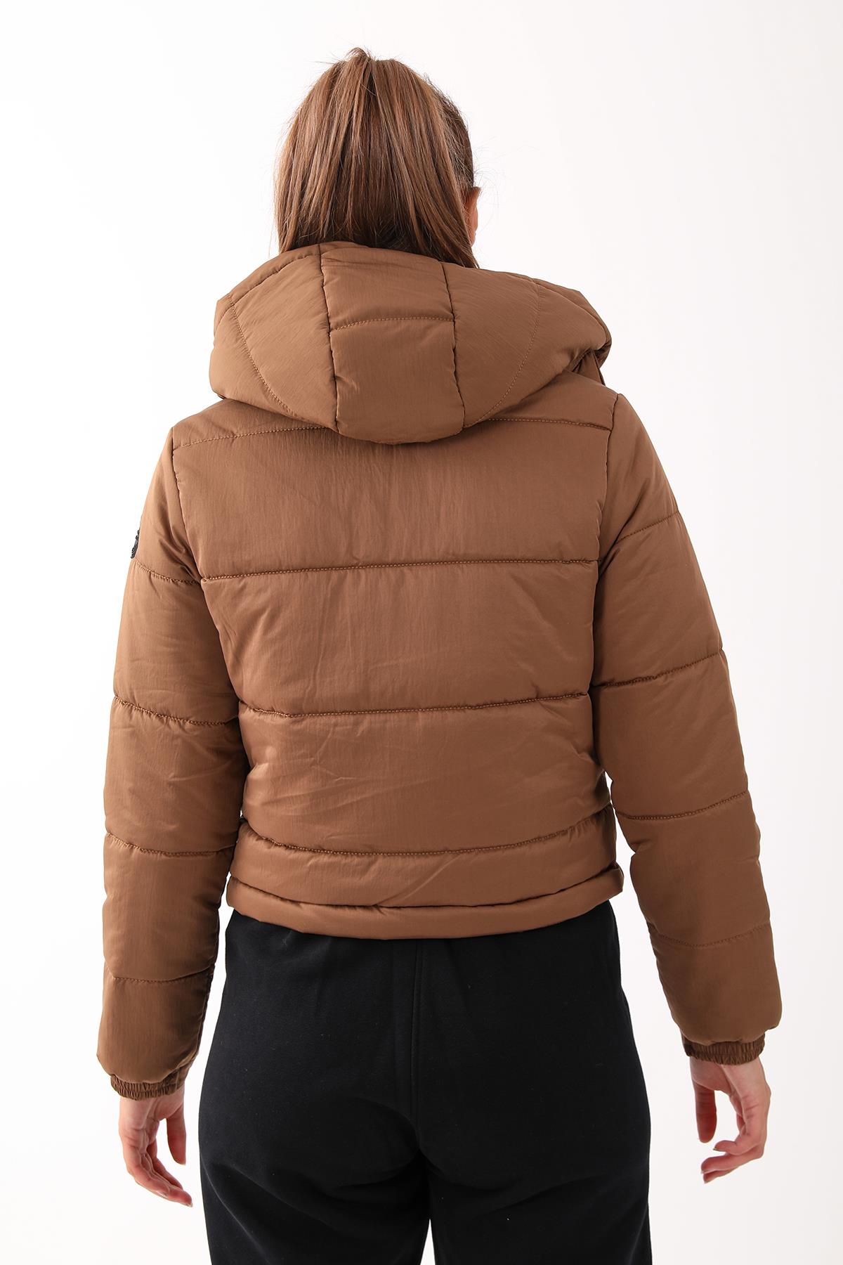 Maraton Regular Kadın Kapüşonlu Taba Mont - 3