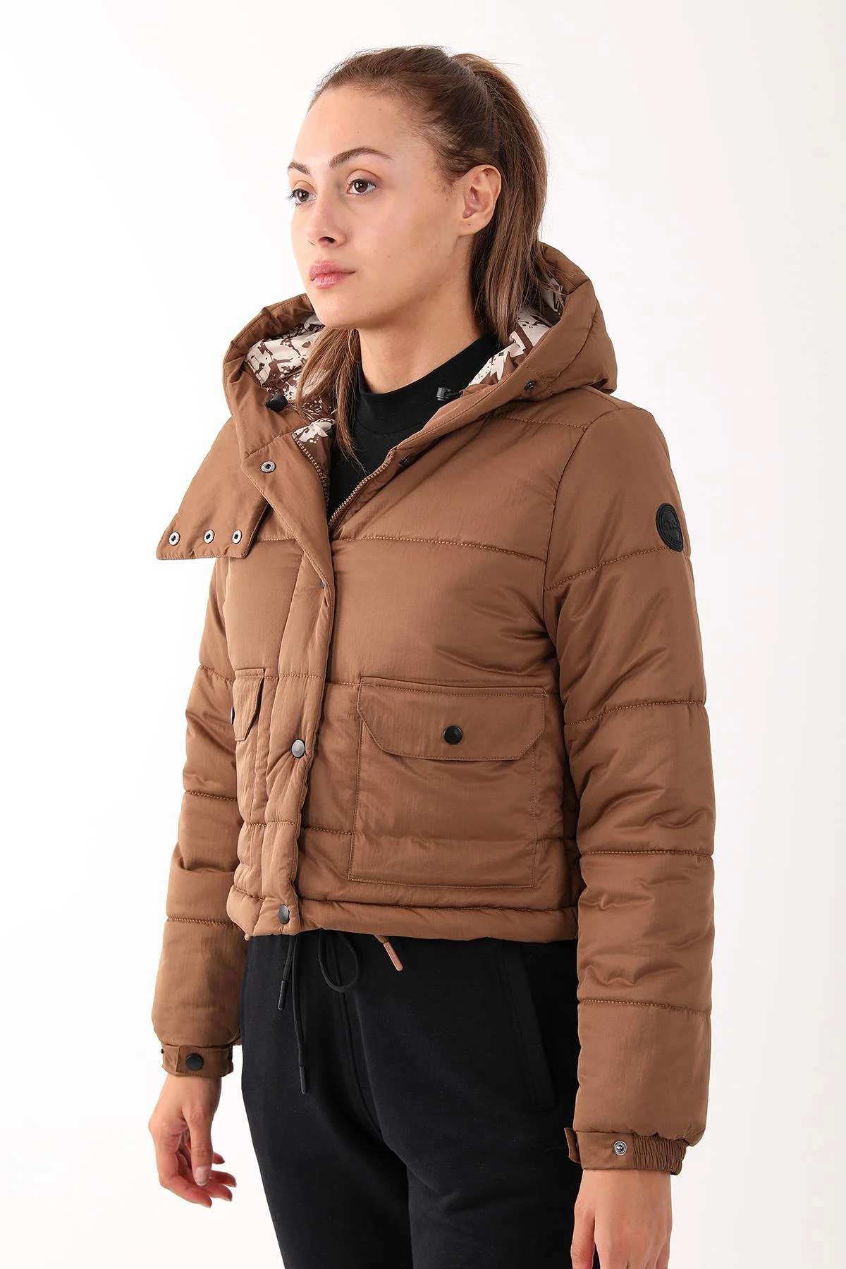 Maraton Regular Kadın Kapüşonlu Taba Mont - 4