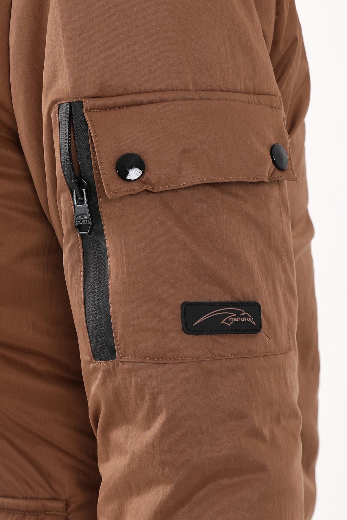 Maraton Regular Kadın Kapüşonlu Taba Parka - 8