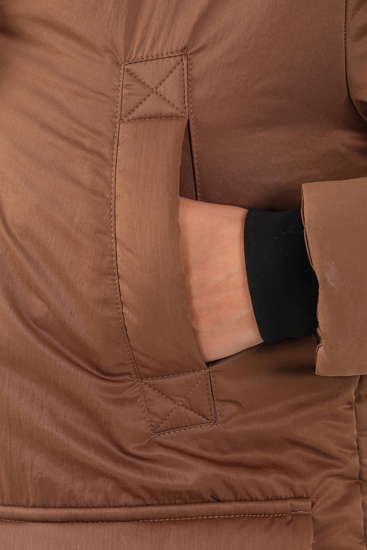 Maraton Regular Kadın Kapüşonlu Taba Parka - 10