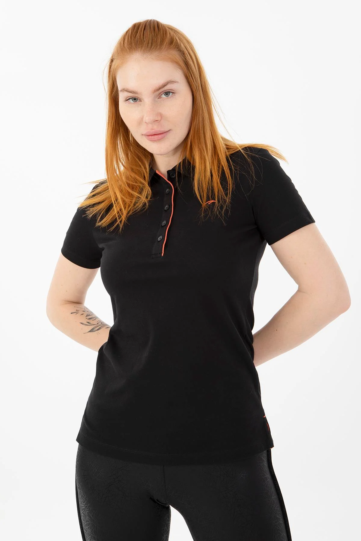 Maraton Regular Kadın Polo Yaka Siyah T-shirt