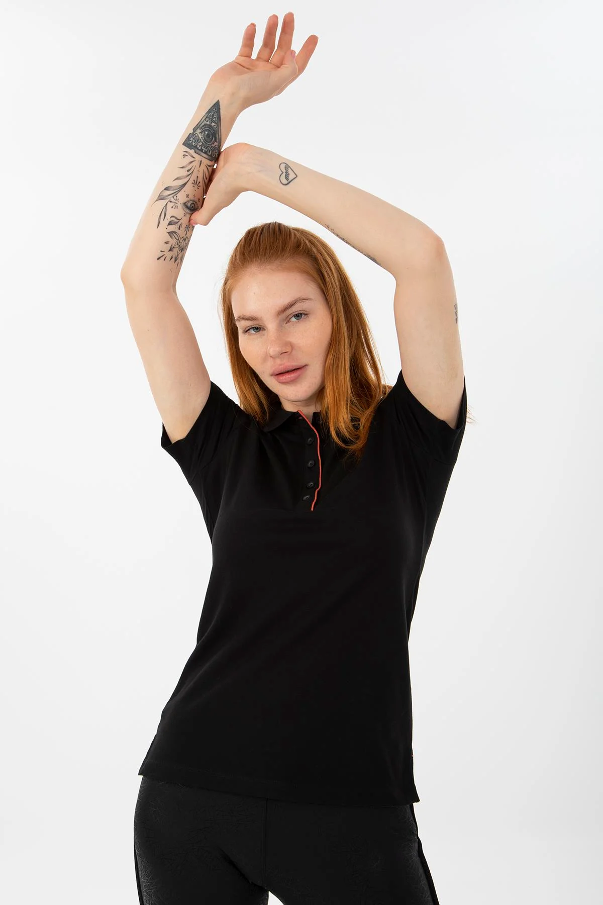 Maraton Regular Kadın Polo Yaka Siyah T-shirt - 4