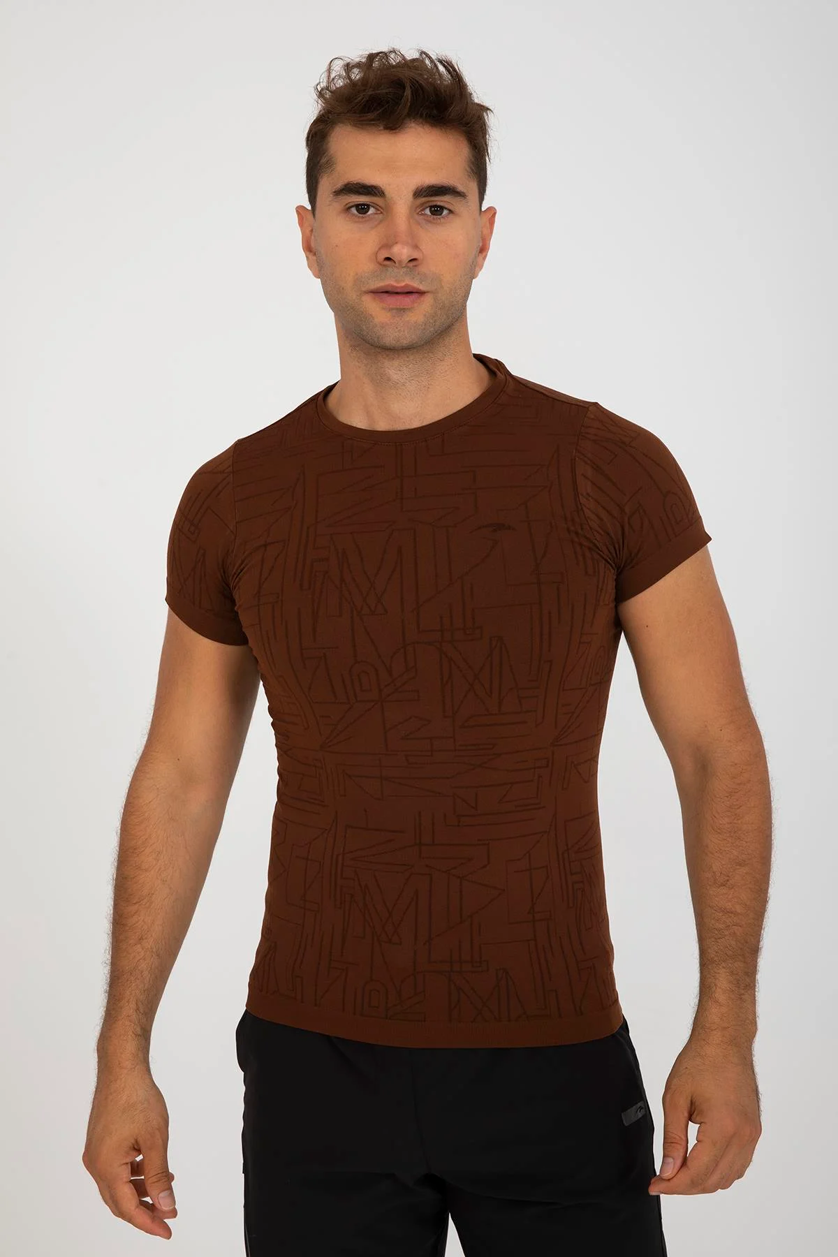 Maraton SlimFit Erkek Bisiklet Yaka Sepya T-shirt