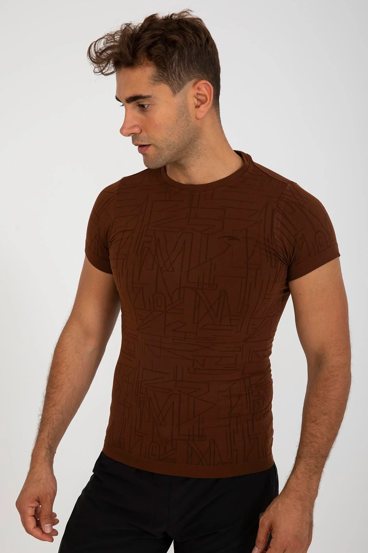 Maraton SlimFit Erkek Bisiklet Yaka Sepya T-shirt - 4