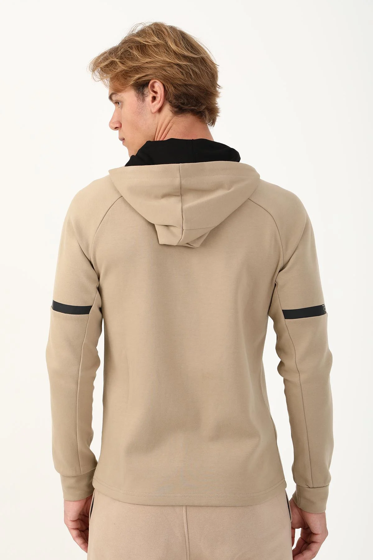 Maraton SlimFit Erkek Kapüşonlu Açık Vizon Eşofman Üstü - 3