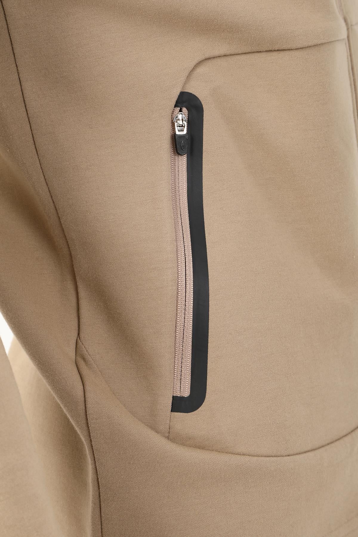 Maraton SlimFit Erkek Kapüşonlu Açık Vizon Eşofman Üstü - 6