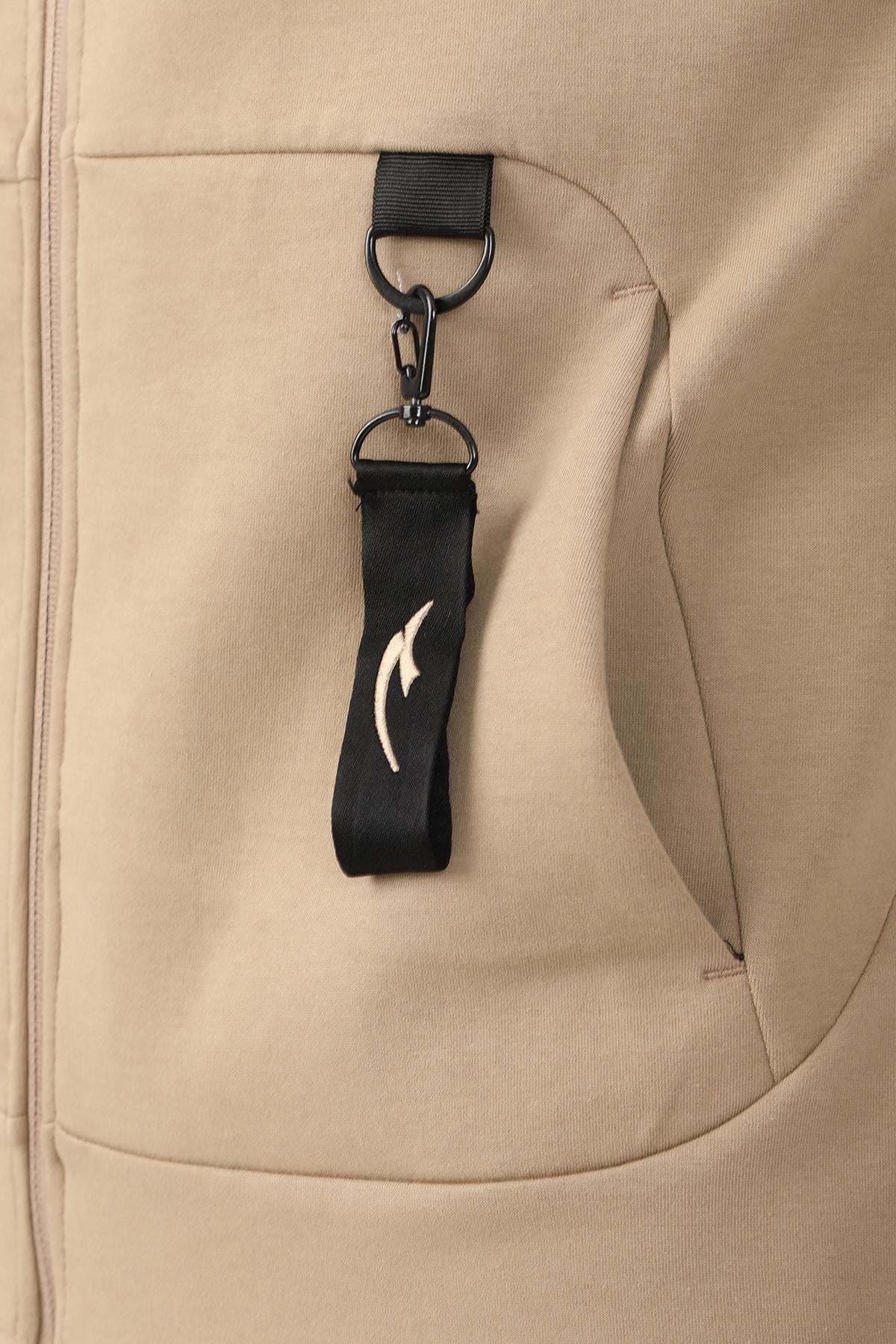 Maraton SlimFit Erkek Kapüşonlu Açık Vizon Eşofman Üstü - 7