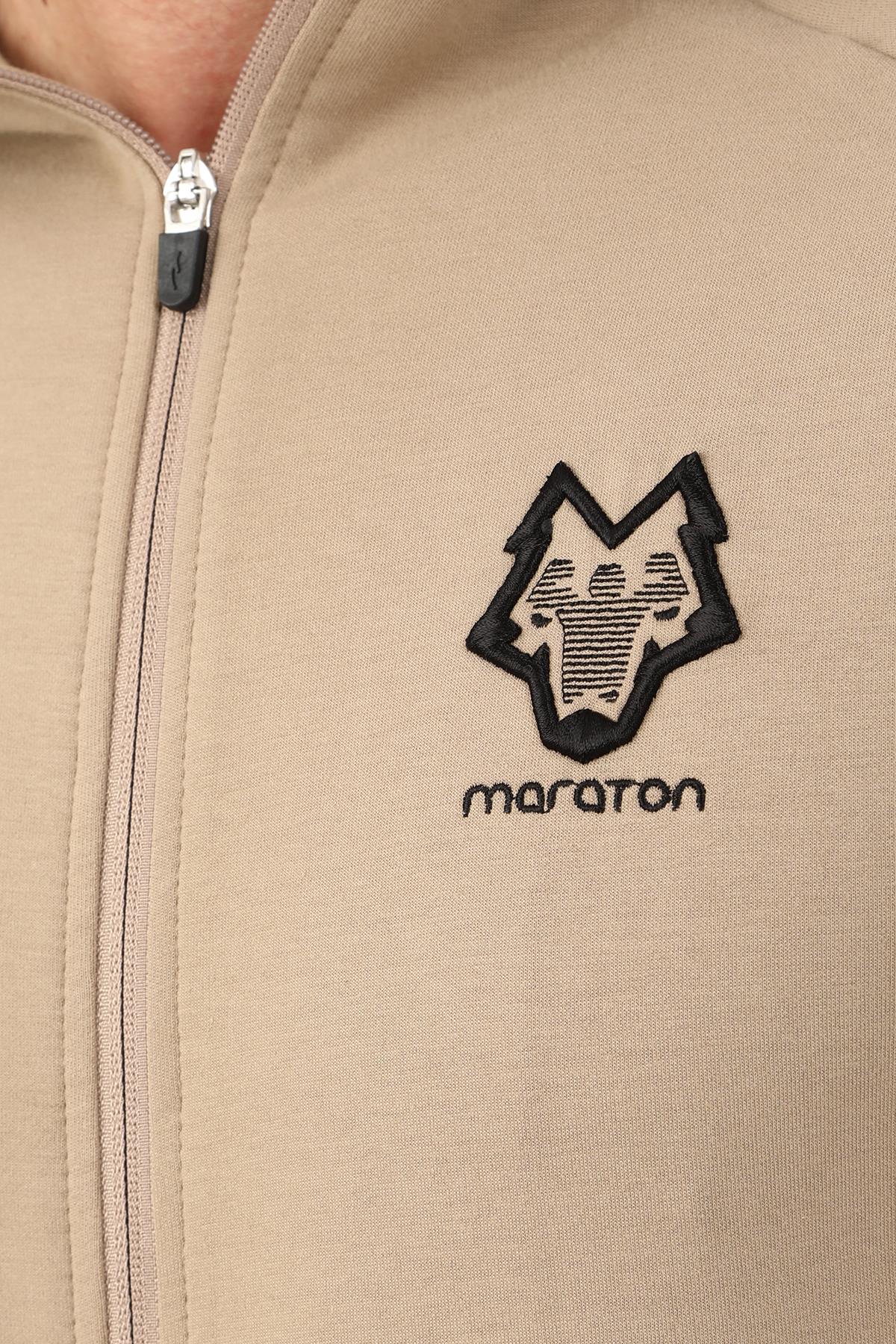 Maraton SlimFit Erkek Kapüşonlu Açık Vizon Eşofman Üstü - 8