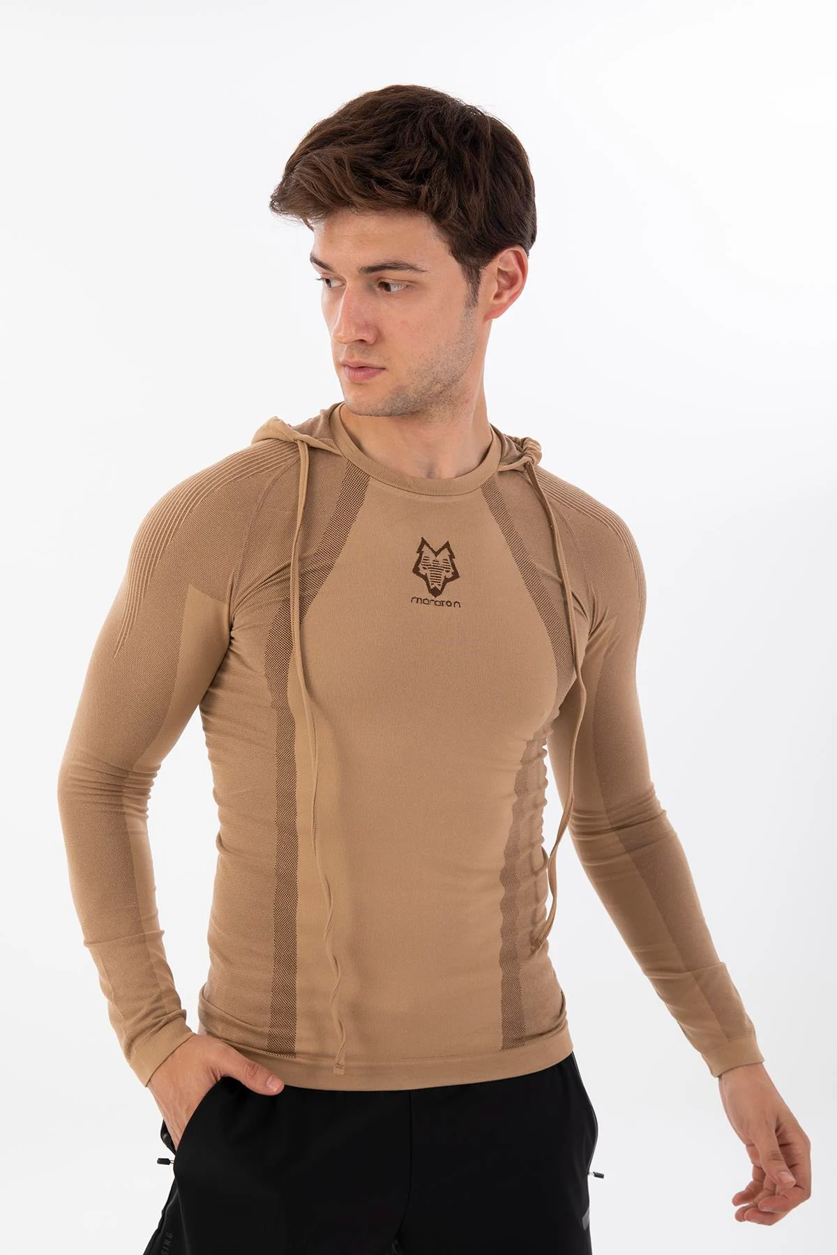 Maraton SlimFit Erkek Kapüşonlu BEJ Sweatshirt