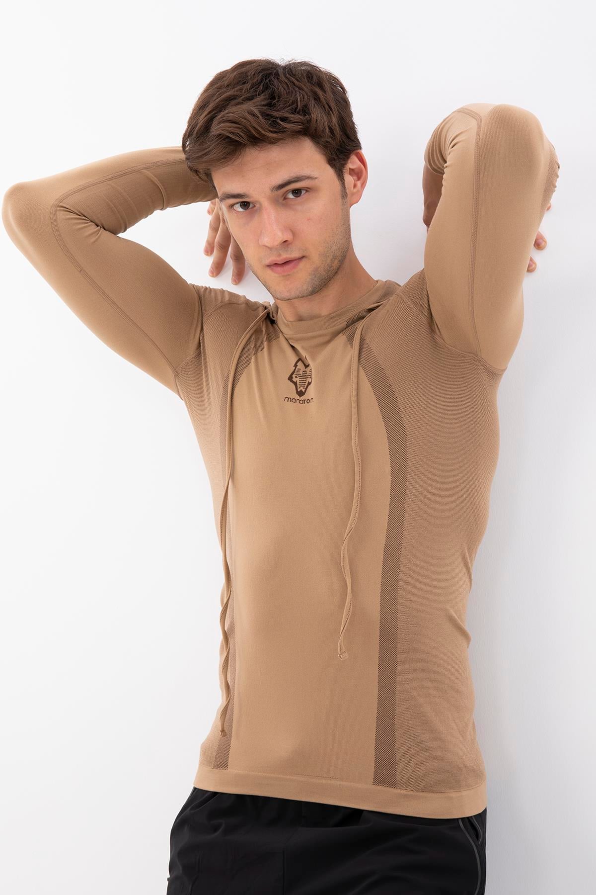 Maraton SlimFit Erkek Kapüşonlu BEJ Sweatshirt - 5