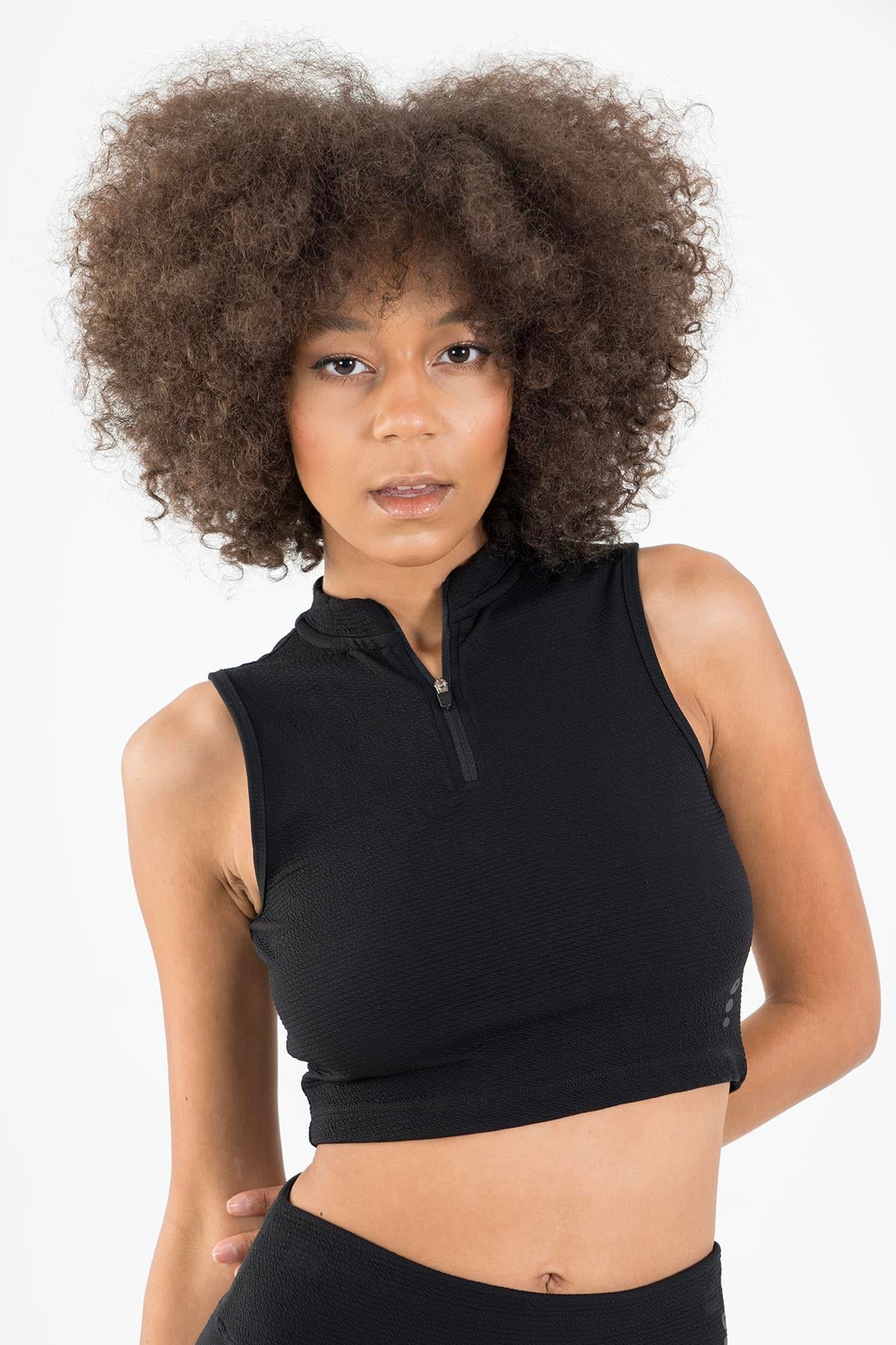 Maraton SlimFit Kadın Balıkçı Yaka Siyah- Crop Top