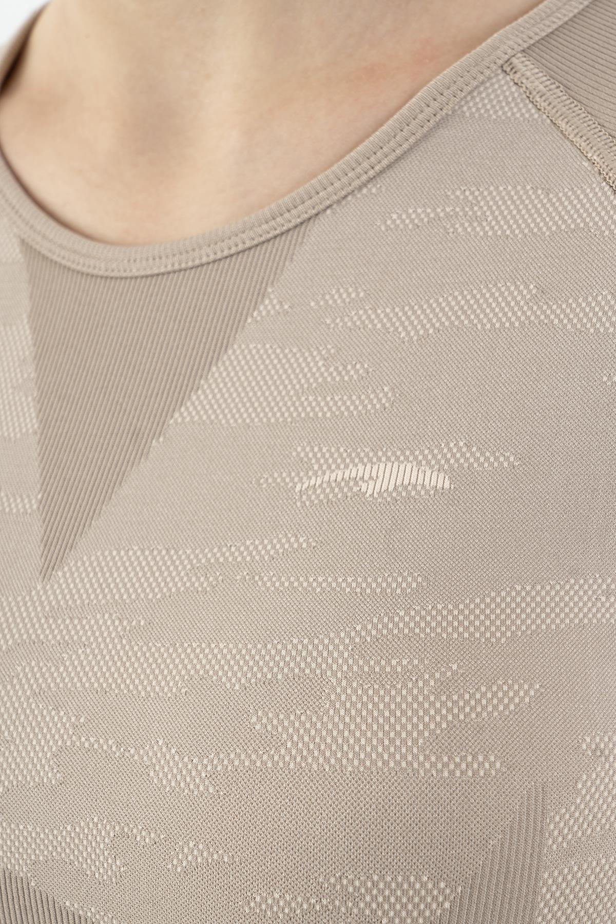 Maraton SlimFit Kadın Bisiklet Yaka Açık Vizon Crop Top - 7