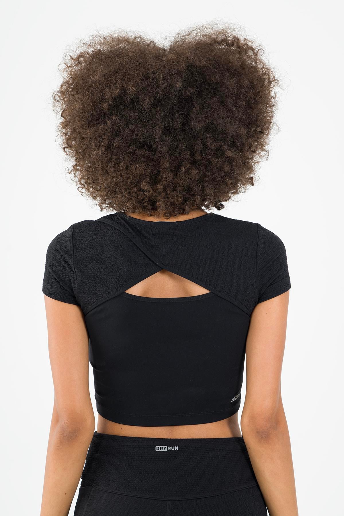 Maraton SlimFit Kadın Bisiklet Yaka Siyah- Crop Top - 3