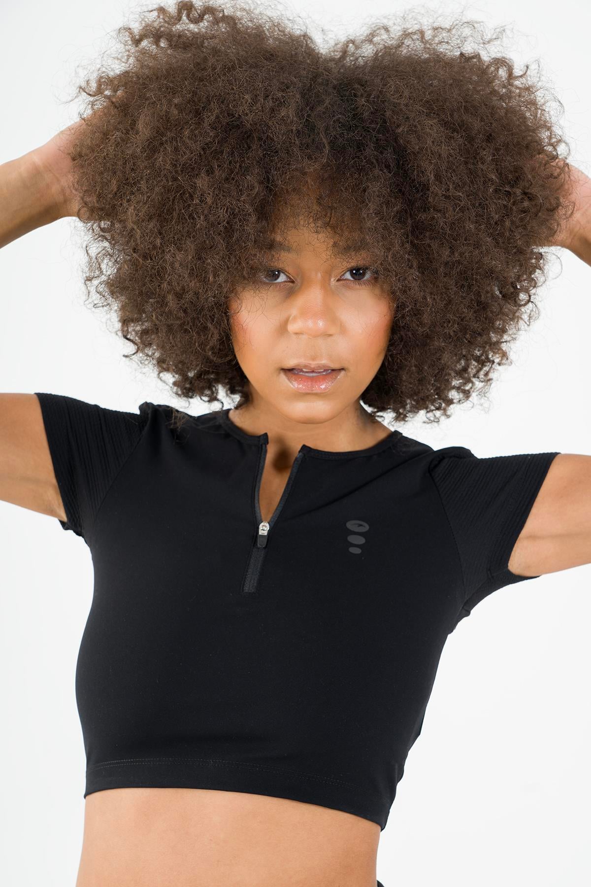 Maraton SlimFit Kadın Bisiklet Yaka Siyah- Crop Top - 5