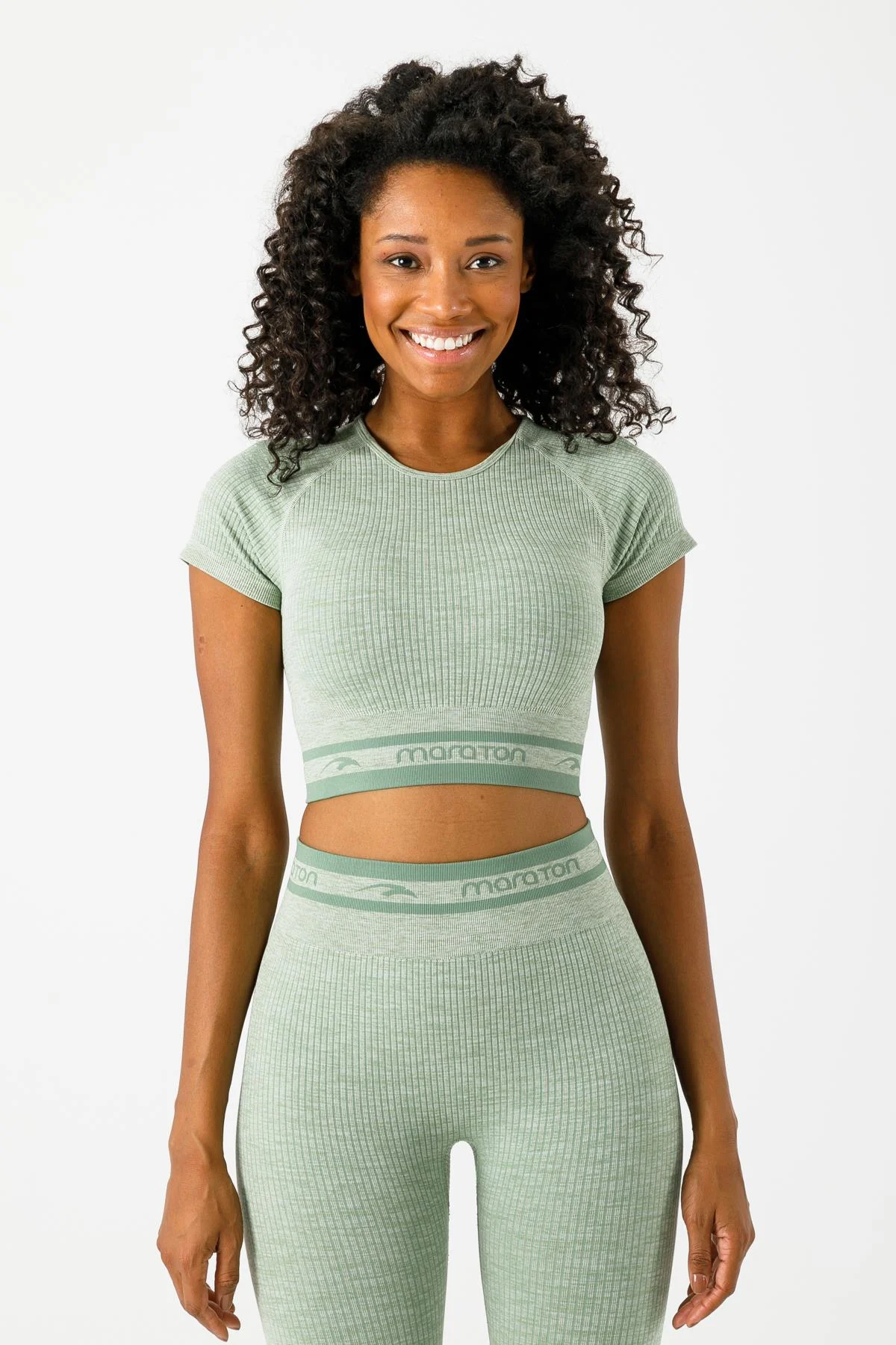 Maraton SlimFit Kadın Bisiklet Yaka Taş Crop Top