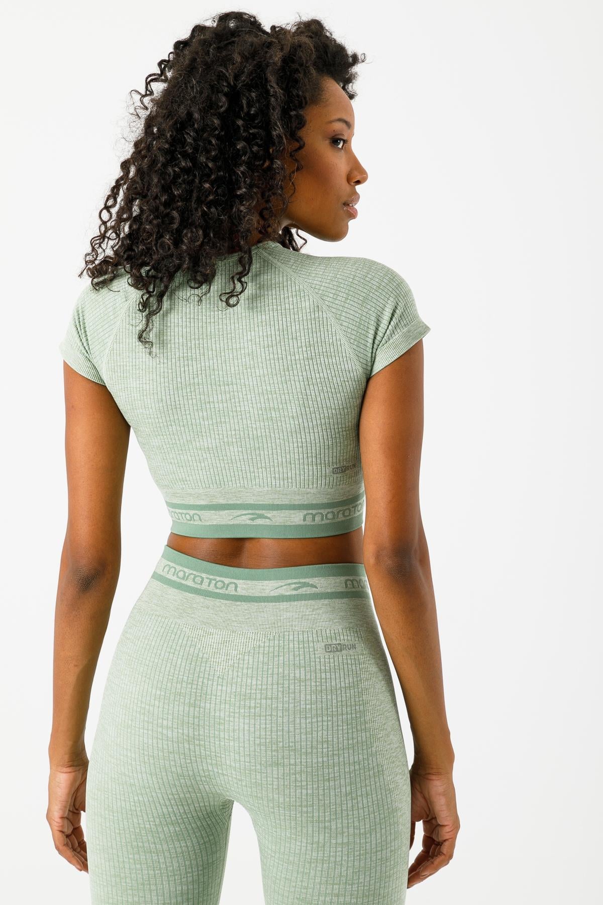 Maraton SlimFit Kadın Bisiklet Yaka Taş Crop Top - 3