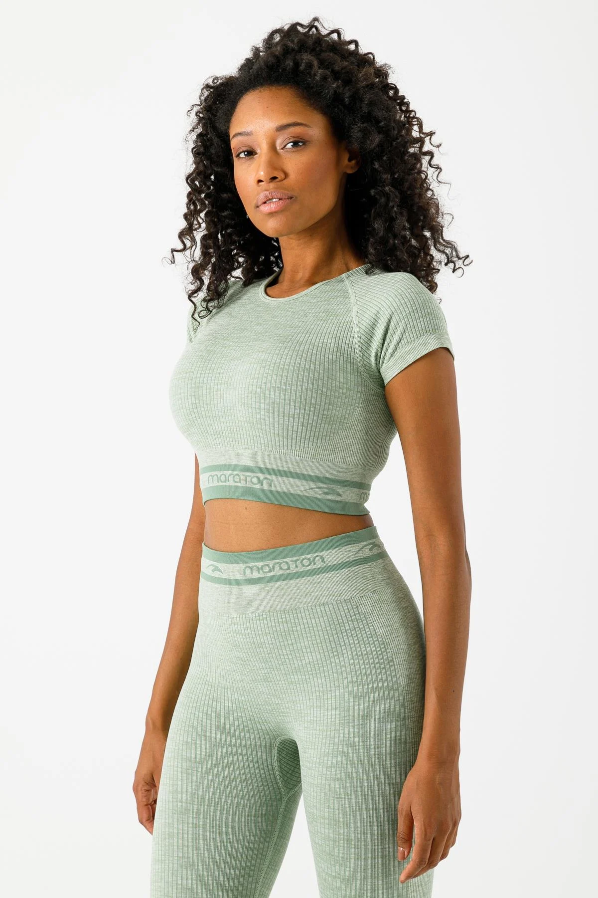 Maraton SlimFit Kadın Bisiklet Yaka Taş Crop Top - 4