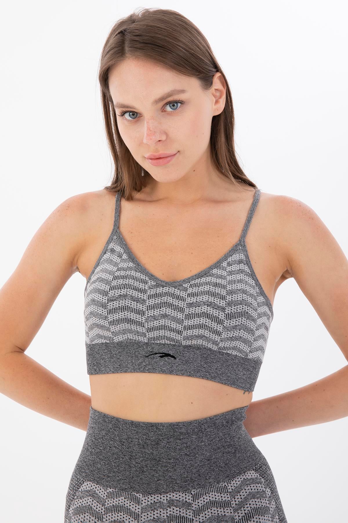 Maraton SlimFit Kadın V Yaka Siyah Melanj Bra