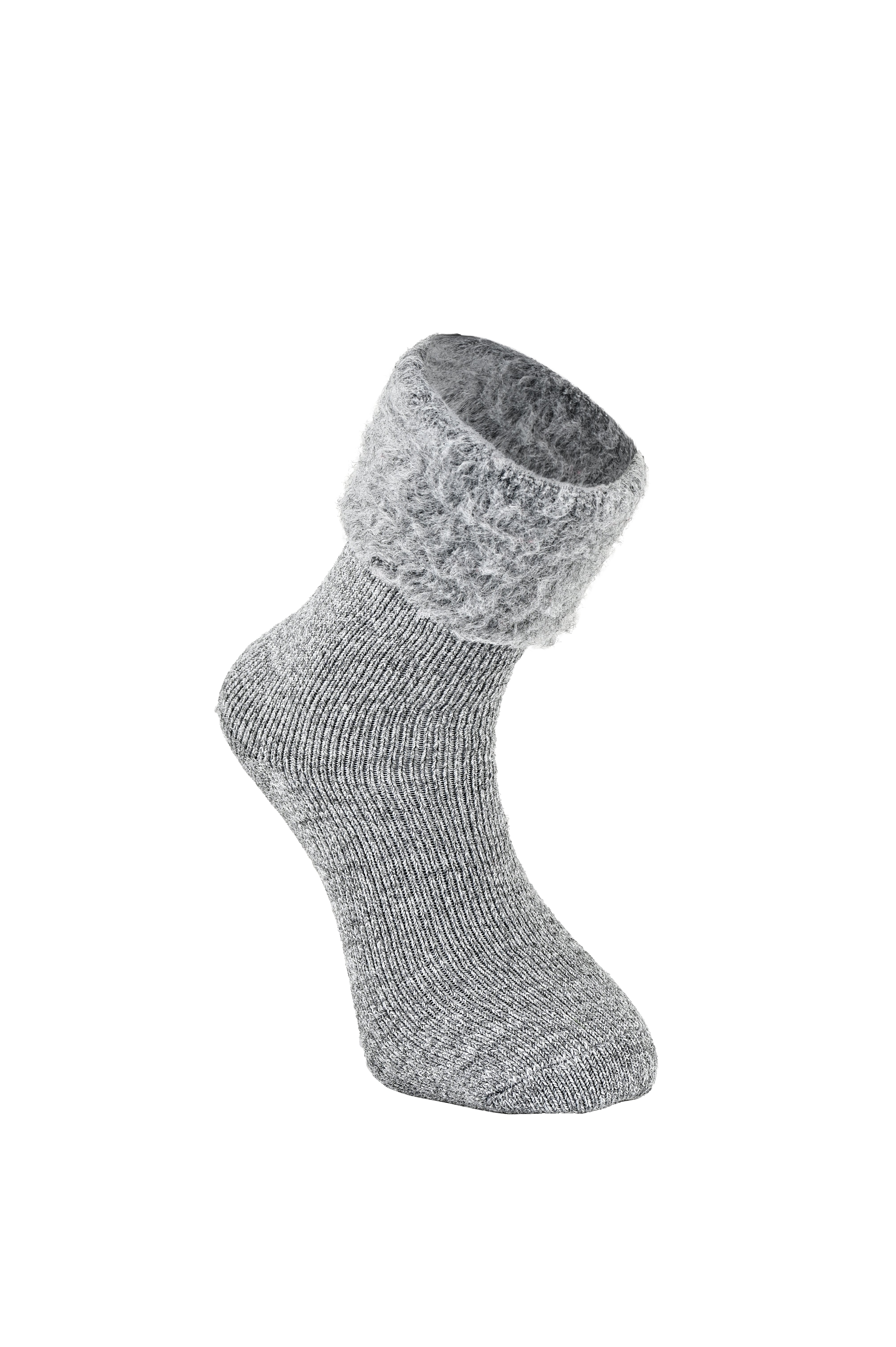 MERCURY Antibakteriyel Kaydırmaz Tabanlı Şardonlu Günlük Ev Çorabı - Gri 1 Çift Paket - 3
