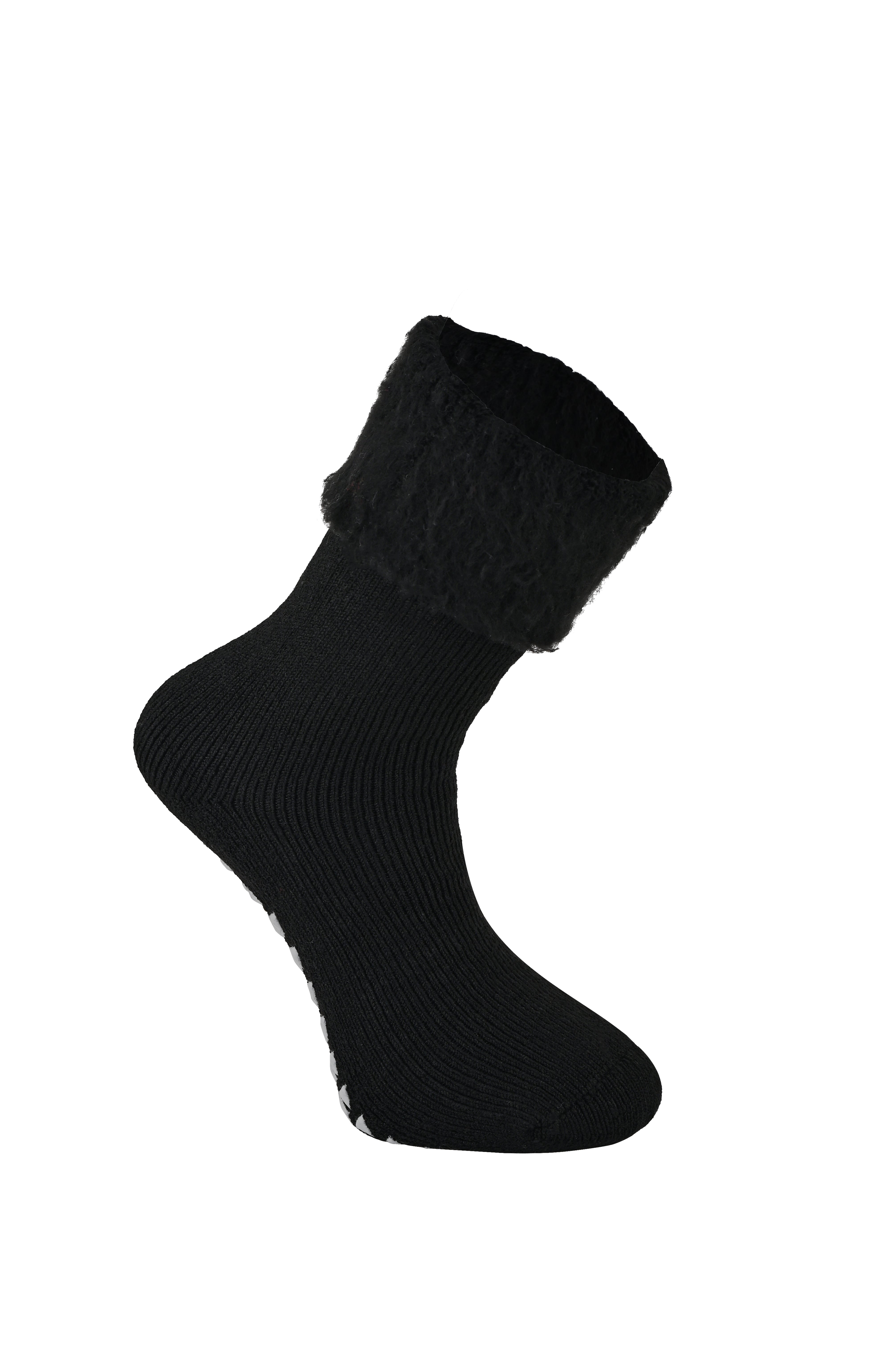 MERCURY Antibakteriyel Kaydırmaz Tabanlı Şardonlu Günlük Ev Çorabı - Siyah 1 Çift Paket - 3