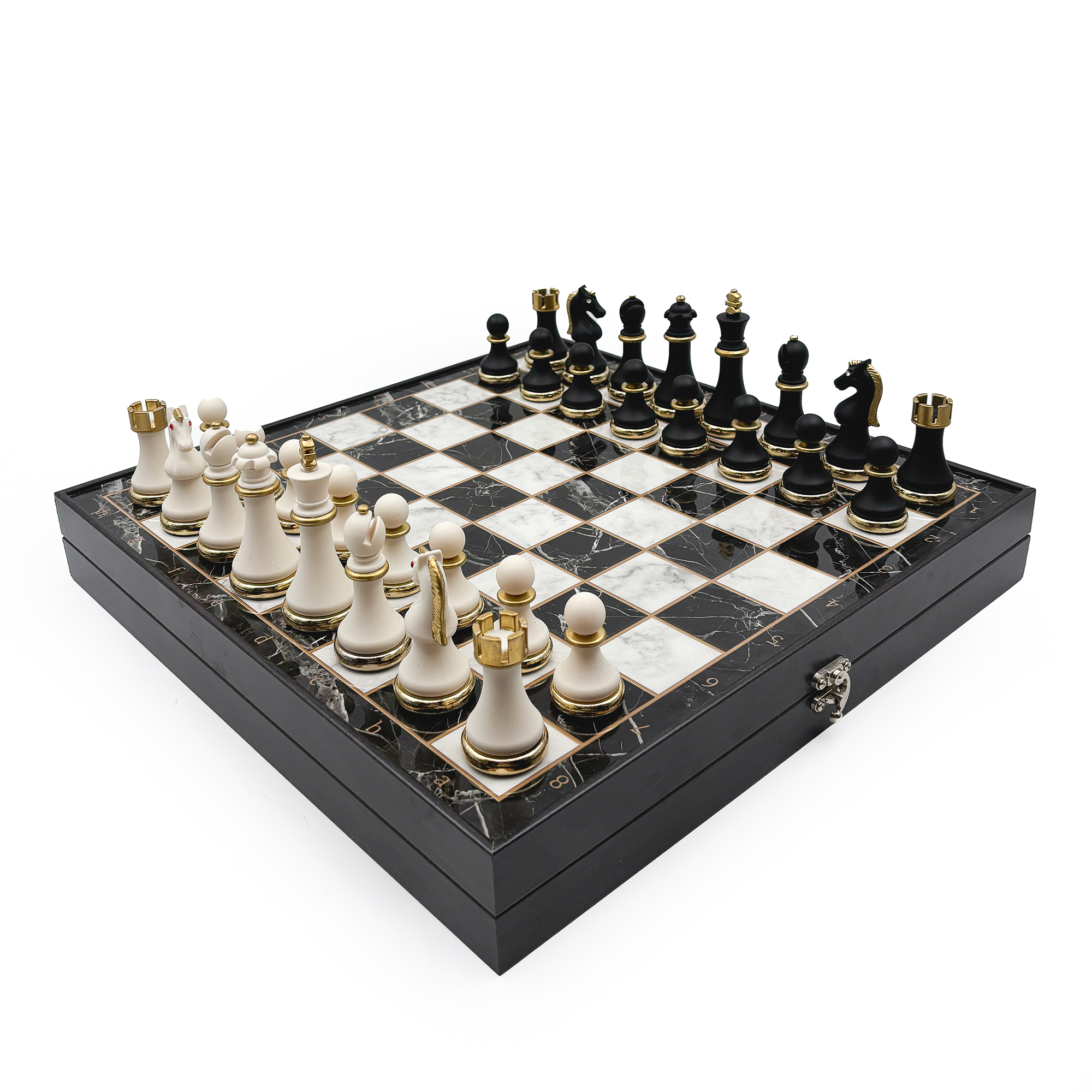 Metal & Polyester Ahşap Satranç Takımı – Siyah Beyaz MK36P