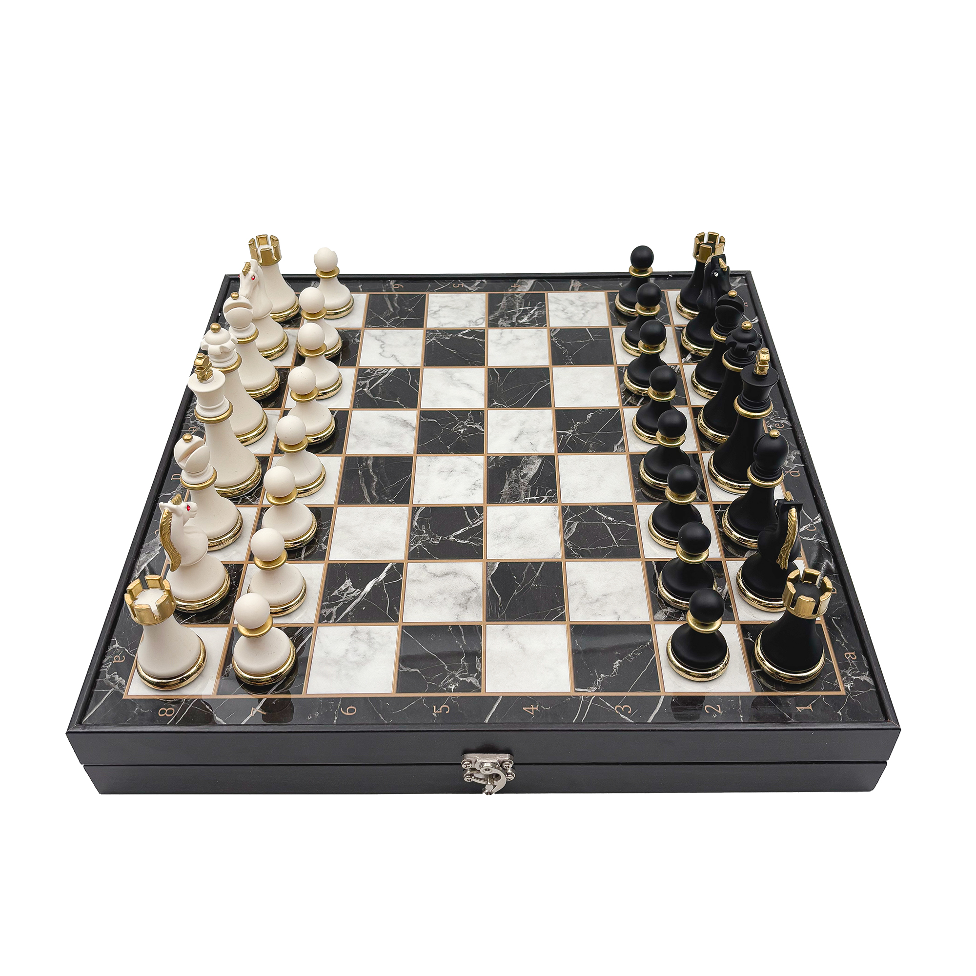 Metal & Polyester Ahşap Satranç Takımı – Siyah Beyaz MK36P - 3