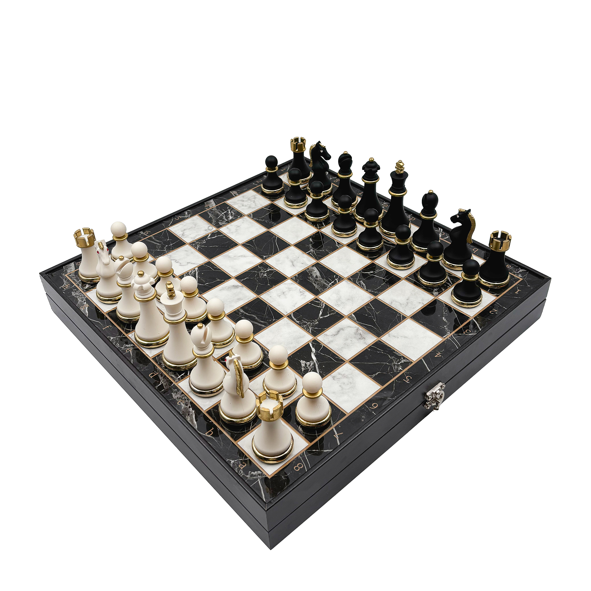 Metal & Polyester Ahşap Satranç Takımı – Siyah Beyaz MK36P - 4