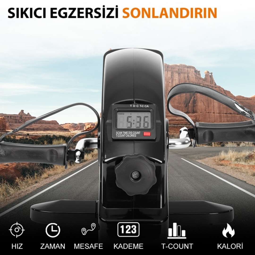 Mini Dijital Göstergeli Kondisyon Bisikleti Siyah - Ayarlanabilir Pedal Direnci - 4