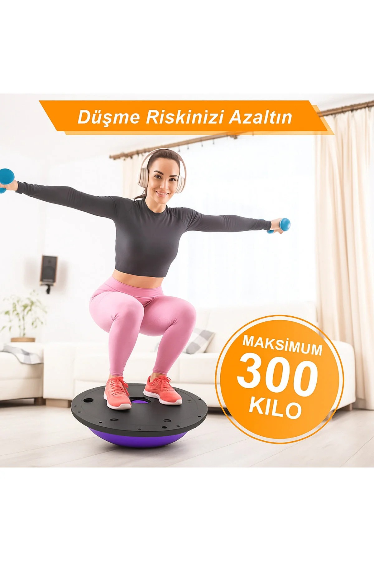 Modern Uluslararası Standartlarda Çift Renkli Denge Mobilite Pilates Bosu Ball Aleti Topu 58cm - 3