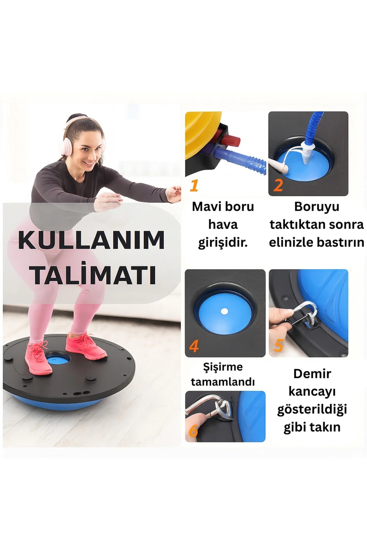 Modern Uluslararası Standartlarda Çift Renkli Denge Mobilite Pilates Bosu Ball Aleti Topu 58cm - 5