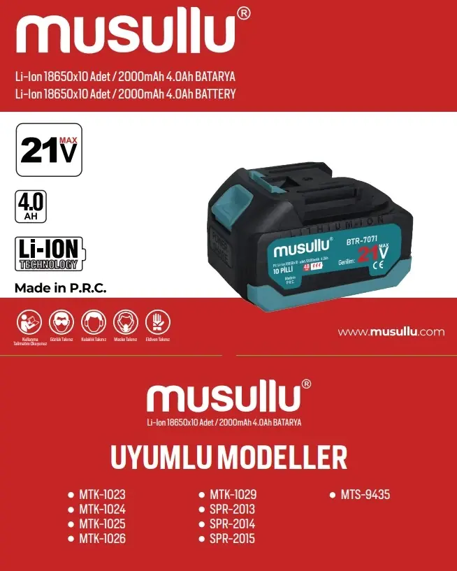 Musullu BTR-7071 El Aletleri Bataryası Li-Ion – 21V / 2000 mAh 4.0Ah - 2