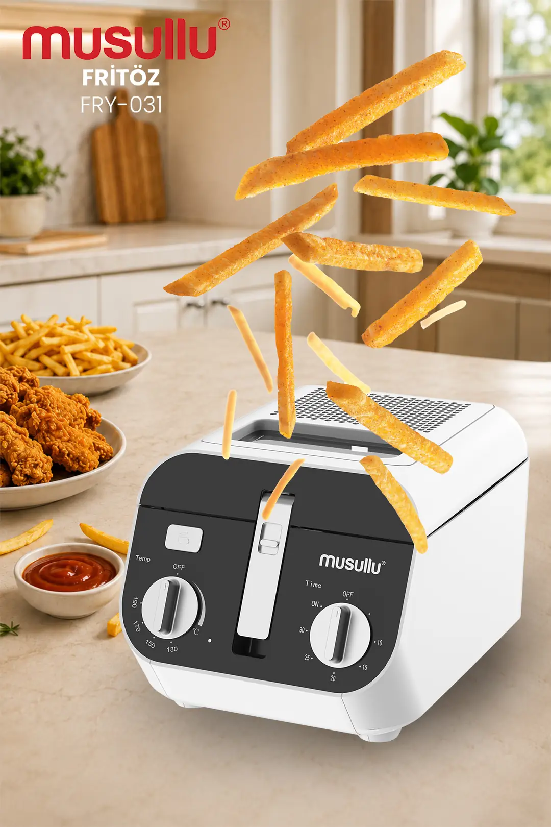 Musullu FRY-031 Fritöz - 2.5 L Kapasite, 2000 W, Zamanlayıcılı, Yapışmaz Hazne - 3