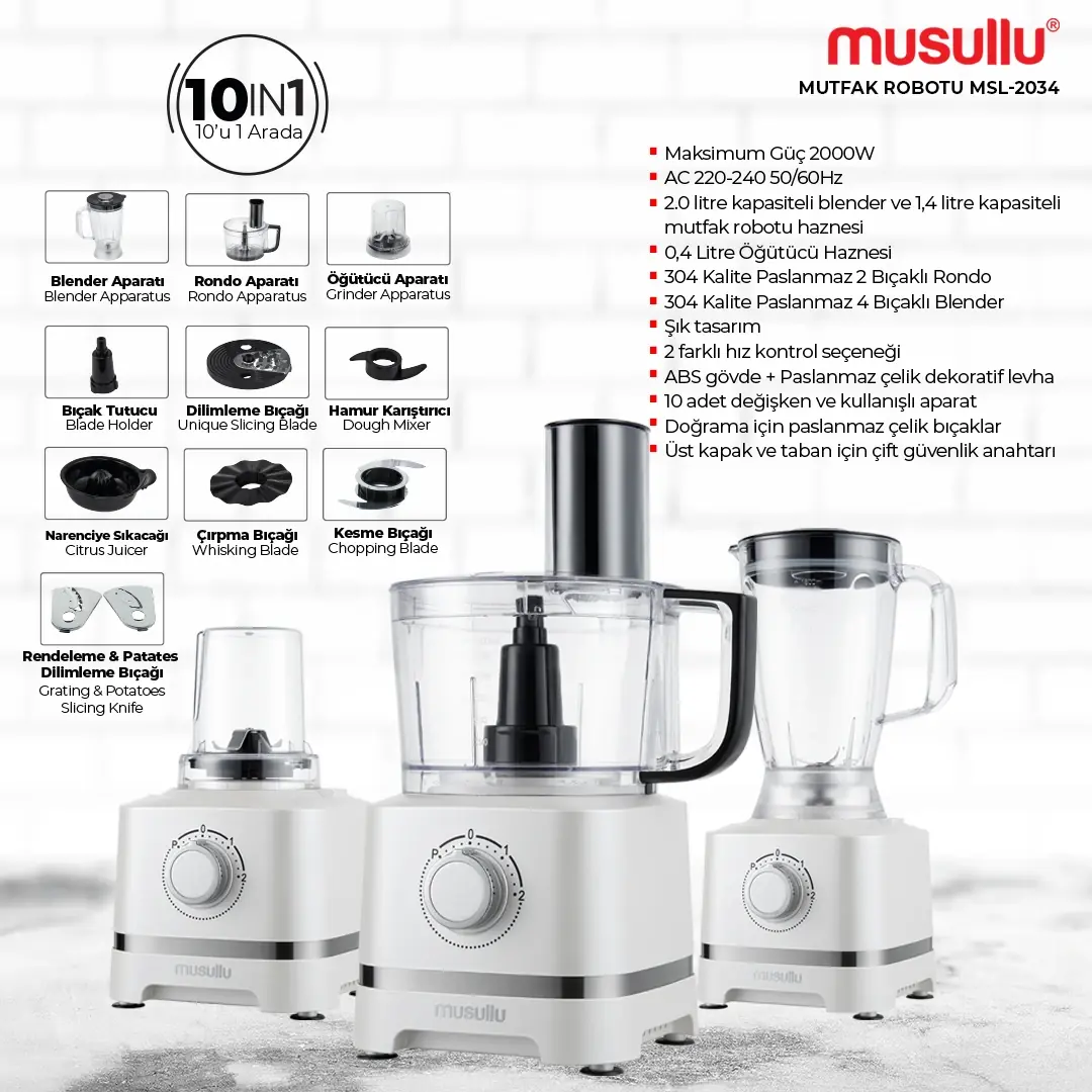 Musullu Mutfak Robotu 10 in 1 2000W MSL-2034 - 7