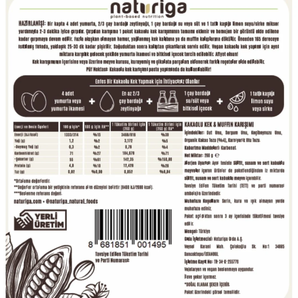 Naturiga Kakaolu Kek & Muffin Karışımı  260 gr - 2