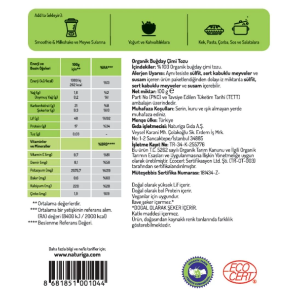 Naturiga Organik Buğday Çimi Tozu  100 gr - 2