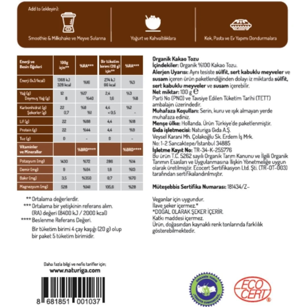 Naturiga Organik Kakao Tozu  100 gr - 2