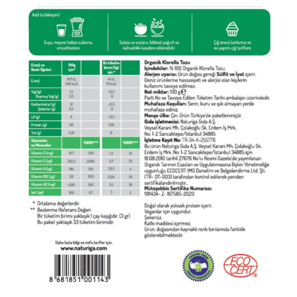 Naturiga Organik Klorella Tozu  100 gr - 2