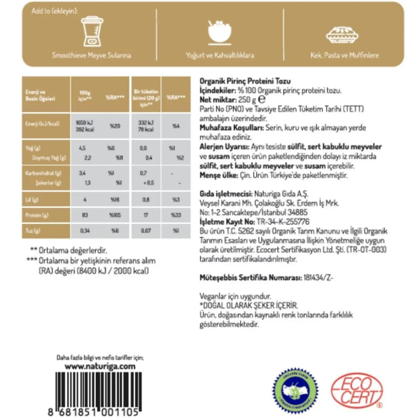 Naturiga Organik Pirinç Protein Tozu  250 gr - 2