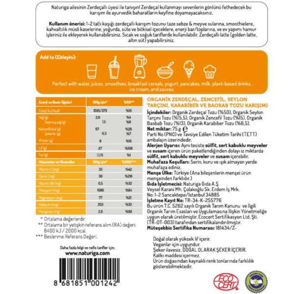 Naturiga Organik Zerdeçal Karışımı  75 gr - 2