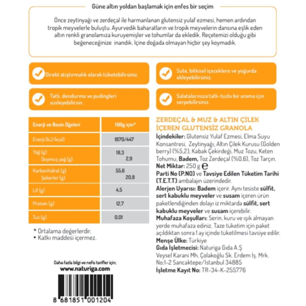 Naturiga Zerdeçal & Altın Çilek Granola  250 gr - 2