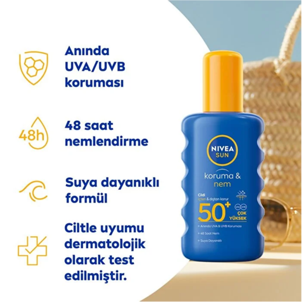 Nivea Sun SPF50 Yüksek Güneş Koruyucu ve Nemlendirici Vücut Spreyi  200 ml - 2